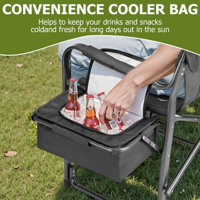  SUGIFT Extra Wide Folding Camping Chair Heavy Duty Director Chair With Side Table And Cooler Bag Portable For Fishing Patio Tailgating