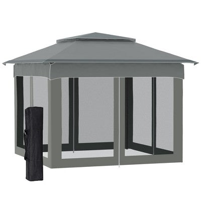  Outsunny 11' X 11' Pop Up Gazebo Outdoor Canopy Shelter With 2-Tier Soft Top, And Removable Zipper Netting, Event Tent With Large Shade, And Storage Bag For Patio, Backyard, Garden