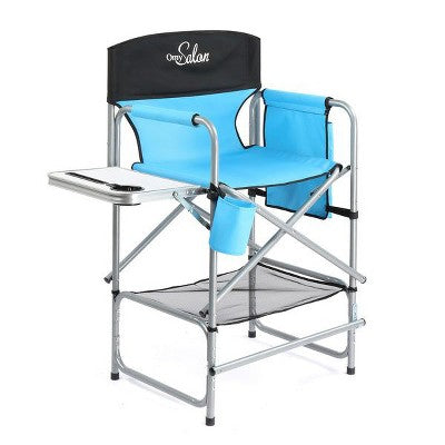  Karl Home 25in Portable Folding Director Chair With Retractable Side Tables And Side Bags Blue