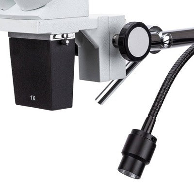  Stereo Microscope With 10X And 20X Magnification, Single Arm Boom Stand, And LED Gooseneck Light - AmScope
