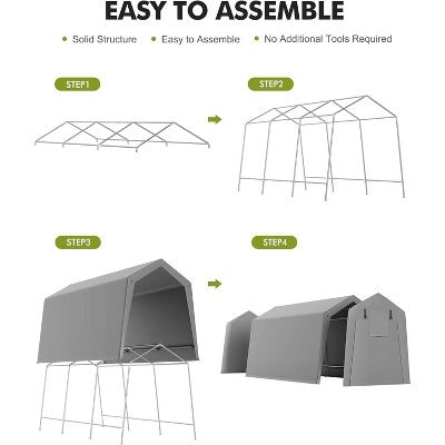  7x15 FT Portable Outdoor Storage Shed – Heavy Duty Waterproof Shelter Tent With Zipper Door For Motorcycle, Bikes, Firewood, And Garden Tools