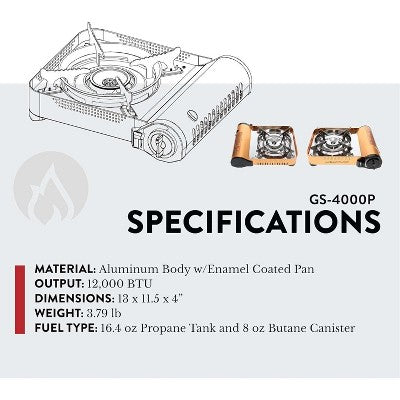  GasOne Premium Propane Or Butane Camp Stove With Convenient Carrying Case - Patented, GS-4000P