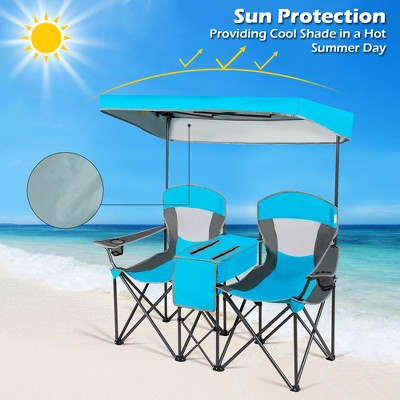  Costway Portable Folding Camping Canopy Chairs W/ Cup Holder Cooler Outdoor Blue