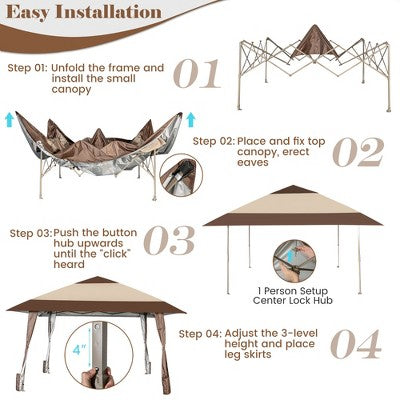  Costway 13'x13' Patio Pop-Up Gazebo Canopy Tent Portable Instant Sun Shelter Coffee