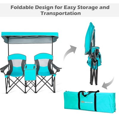  Costway Portable Folding Camping Canopy Chairs W/ Cup Holder Cooler Outdoor Turquoise