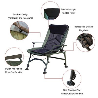  KTMBDW Portable Camping Chair, Cushioned Seat & Back, Camping Chair With Adjustable Backrest For Indoor And Outdoor Camping Beach Hiking Fishing