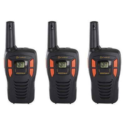  Cobra ACXT145-3 Compact Walkie Talkies - Rechargeable 16-Mile Range Two-Way Radios (3-Pack) - Black & Orange
