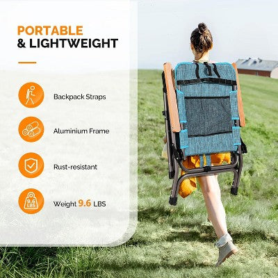  VINGLI Aluminum Folding Camping Chair,Backpack Camping Chair For Adults With Cup Holder, Heavy Duty Outdoor Chairs Support 300LBS,Lawn Chairs
