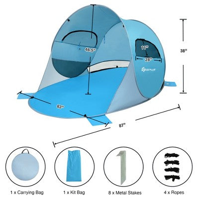  Costway Pop Up Beach Tent Anti-UV UPF 50 Plus Portable Sun Shelter For 3-4 Person