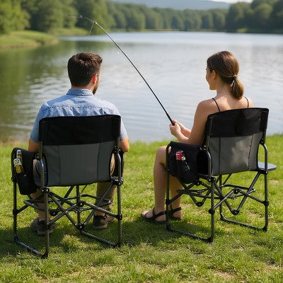  Oversized Camping Directors Chair 2 Pcs, Portable Folding Lawn Chairs For Adults Heavy Duty With Side Table, Outdoor Foldable Camp Chair With Pocket