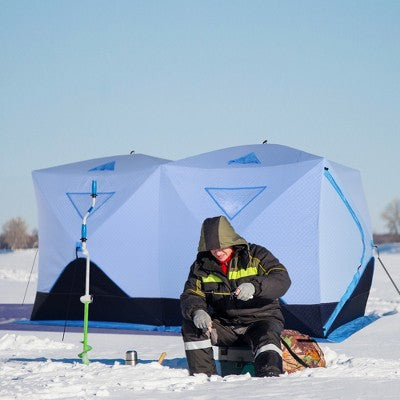  Outsunny 8 Person Ice Fishing Shelter, Waterproof Oxford Fabric Portable Pop-up Ice Tent With 4 Doors For Outdoor Fishing, Blue