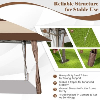  Costway 13'x13' Patio Pop-Up Gazebo Canopy Tent Portable Instant Sun Shelter Coffee