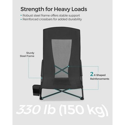  Portable Folding Beach Camping Chair With High Backrest, Cup Holder, Lightweight Heavy-Duty Design, Supports 330 Lbs,