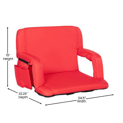  Emma And Oliver Extra Wide Portable Stadium Chair With Reclining Padded Back & Seat, Lightweight Metal Frame With Armrests & Backpack Straps