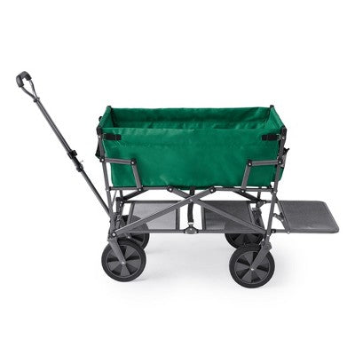  Mac Sports Double Decker Heavy Duty Steel Frame Collapsible Outdoor 150 Pound Capacity Yard Cart Utility Garden Wagon With Lower Storage Shelf, Green