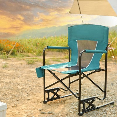  Metal Frame Outdoor Mesh Fabric Back Rocker Camping Chair,Portable Folding Rocking Arm Chair With Cup Holder,Heavy Duty Rocker Chair-Coolbibila