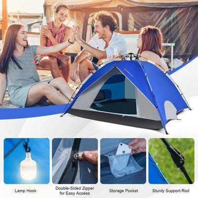 Costway 4 Person Instant Pop-up Camping Tent 2-in-1 Double-Layer Waterproof Tent
