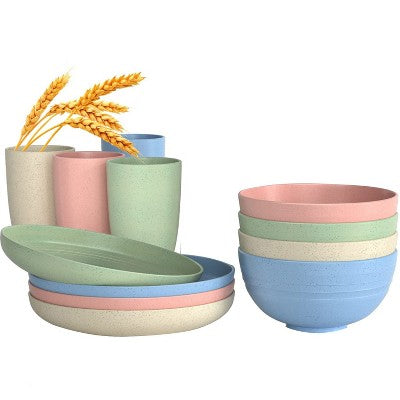  Itopfox 20-Piece Wheat Straw Dinnerware Set, Microwave & Dishwasher Safe Unbreakable Plates Bowls Cups Forks & Spoons For Kitchen, Camping, Parties