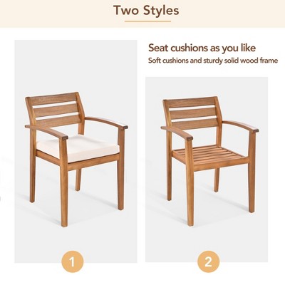  GO Outdoor Wood Dining Set For 7-8 Person, Outdoor Dining Furniture With Removable Cushions, Ergonomic Chairs And Bench, Thicker Table, Nature
