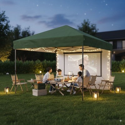  10x10 Heavy Duty Pop Up Canopy, One-Button Setup, Portable Roller Bag, Adjustable Height, Includes 1 Sidewall & 4 Weight Bags