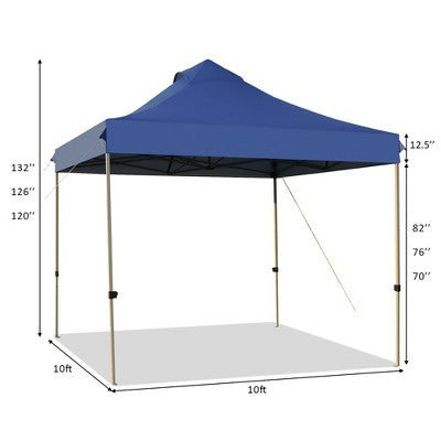  Costway 10' X 10' Portable Pop Up Canopy Event Party Tent Adjustable W/Roller Bag White/Blue/Grey