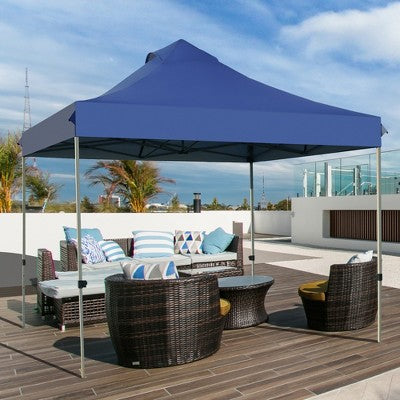  Costway 10' X 10' Portable Pop Up Canopy Event Party Tent Adjustable W/Roller Bag White/Blue/Grey