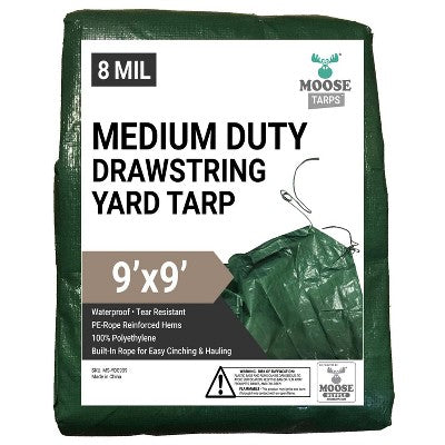  Moose Supply 8 Mil Drawstring Green Tarp Yardwork Leaf Hauler, 9' X 9'