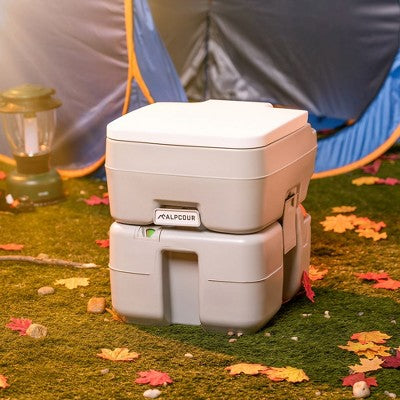  Alpcour 5.3 Gallon Compact Portable Toilet – Indoor & Outdoor Commode With Piston Pump Flush And Washing Sprayer