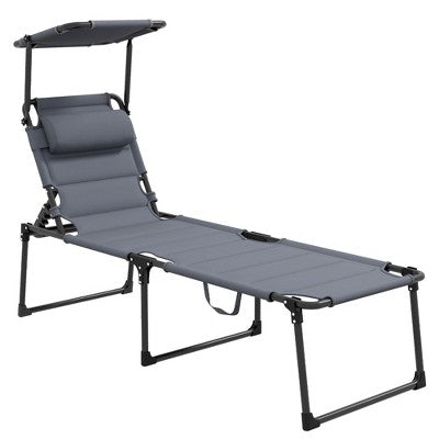  PAGED Outdoor Lounge Chair With Awning Camping Chair With Pillow Headrest For Camping, Beach, Party, Picnics, Lawn