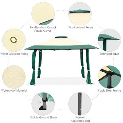 Costway 13'x13' Gazebo Canopy Shelter Awning Tent Patio Garden Green