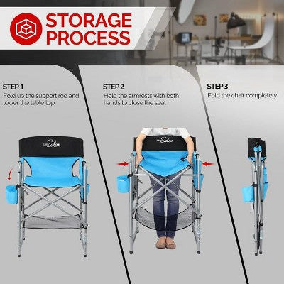  Karl Home 25in Portable Folding Director Chair With Retractable Side Tables And Side Bags Blue