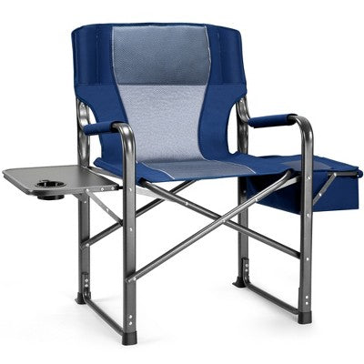  SUGIFT Extra Wide Folding Camping Chair Heavy Duty Director Chair With Side Table And Cooler Bag Portable For Fishing Patio Tailgating