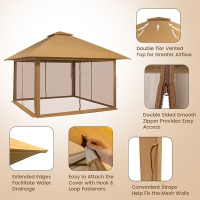  Costway 13x13ft Pop-up Instant Canopy Tent Mesh Sidewall UV50+ Adjust Outdoor Patio
