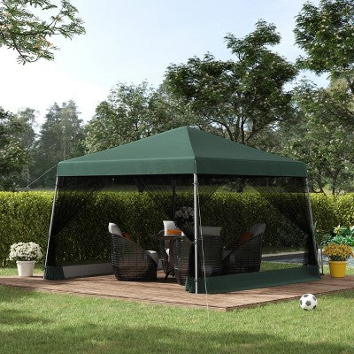  Outsunny 12' X 12' Pop Up Canopy, Foldable Canopy Tent With Carrying Bag, Mesh Sidewalls And 3-Level Adjustable Height For Outdoor, Garden, Patio, Party