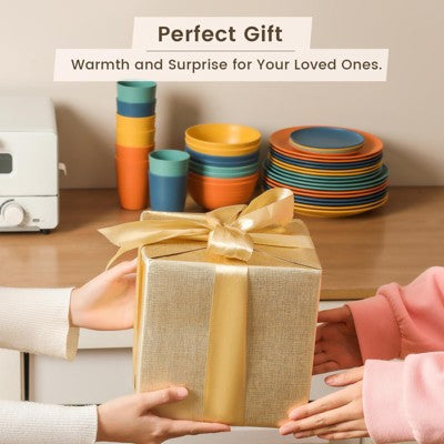  Itopfox 40-Piece Premium Wheat Straw Dinnerware Set, Service For 8, Unbreakable Plates & Bowls, Dishwasher & Microwave Safe, Eco-Friendly Kitchenware