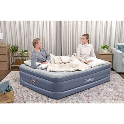  Bestway Tritech 20 Inch Thick Durable Comfortable Air Mattress With Ultra-Fresh Antimicrobial Coating & Built-in AC Pump For 4 Minute Inflation, Queen