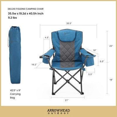  Arrowhead Outdoor Portable Folding Camping Quad Chair W/ 6-Can Cooler, Heavy-Duty Carrying Bag, Supports Up To 450lbs (Ocean Blue)