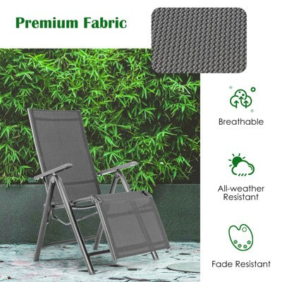  Costway 2PCS Patio Outdoor Folding Reclining Lounge Chair W/ Adjustable Backrest