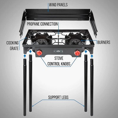  Hike Crew Double-Burner Camping Stove, Portable Propane Stovetop