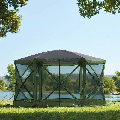  Lightspeed Outdoors Pop-Up 6-Sided Screen Shelter, Camping Gazebo, Green