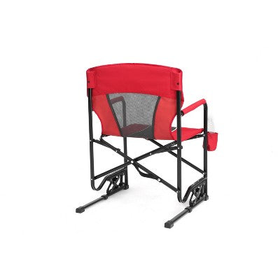  DOMETOUR Outdoor Freestyle Rocker Portable Folding Camping Chair With Durable Armrests, Drink Holder & Comfortable Backrest - Red