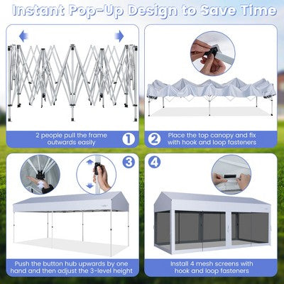 Costway 10x20ft Pop-Up Canopy Party Tent Sidewalls Portable Garage Car Shelter Wheeled