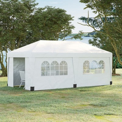  Outsunny 19' X 10' Large Party Tent, Height Adjustable Pop Up Canopy With Weight Bags And Wheeled Carry Bag