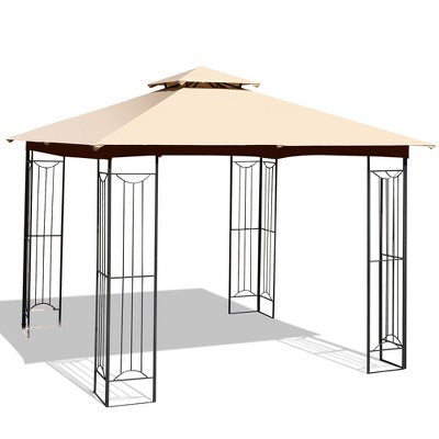  Costway 10' X 10' Patio Canopy Gazebo Outdoor 2-Tier Steel Tent Heavy-Duty L-Shaped