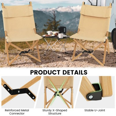  Costway Patio Folding Camping Chair Portable Fishing Bamboo Adjust Backrest W/Carry Bag
