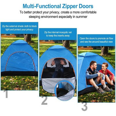  Cesicia 4 Persons Camping Waterproof Tent, Pop Up Tent, Instant Setup Tent, With 2 Mosquito Net Doors, Carrying Bag, Folding