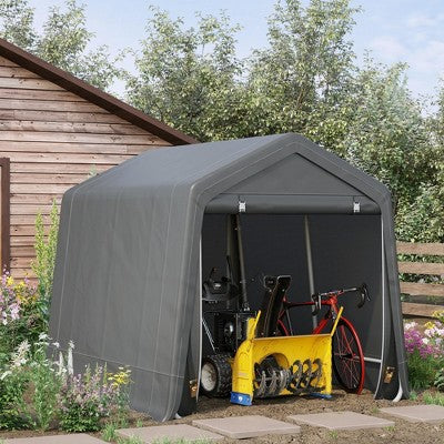  Outsunny Garden Storage Tent, Heavy Duty Bike Shed, Patio Storage Shelter W/ Metal Frame And Double Zipper Doors, Dark Grey