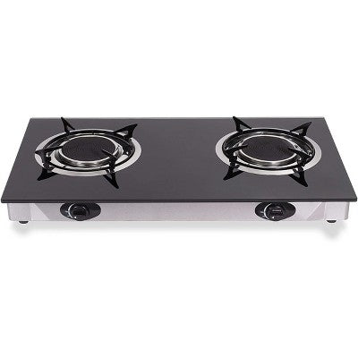  Barton 2 Burner Glass Cooktop Auto Ignition Stove Infrared Flame Ceramic Head With Regulator, Black