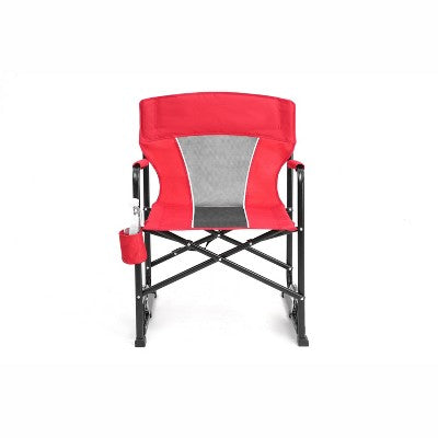  DOMETOUR Outdoor Freestyle Rocker Portable Folding Camping Chair With Durable Armrests, Drink Holder & Comfortable Backrest - Red
