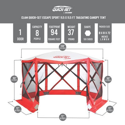  CLAM Quick-Set Escape Sport 11.5 X 11.5 Ft Tailgating Canopy Tent